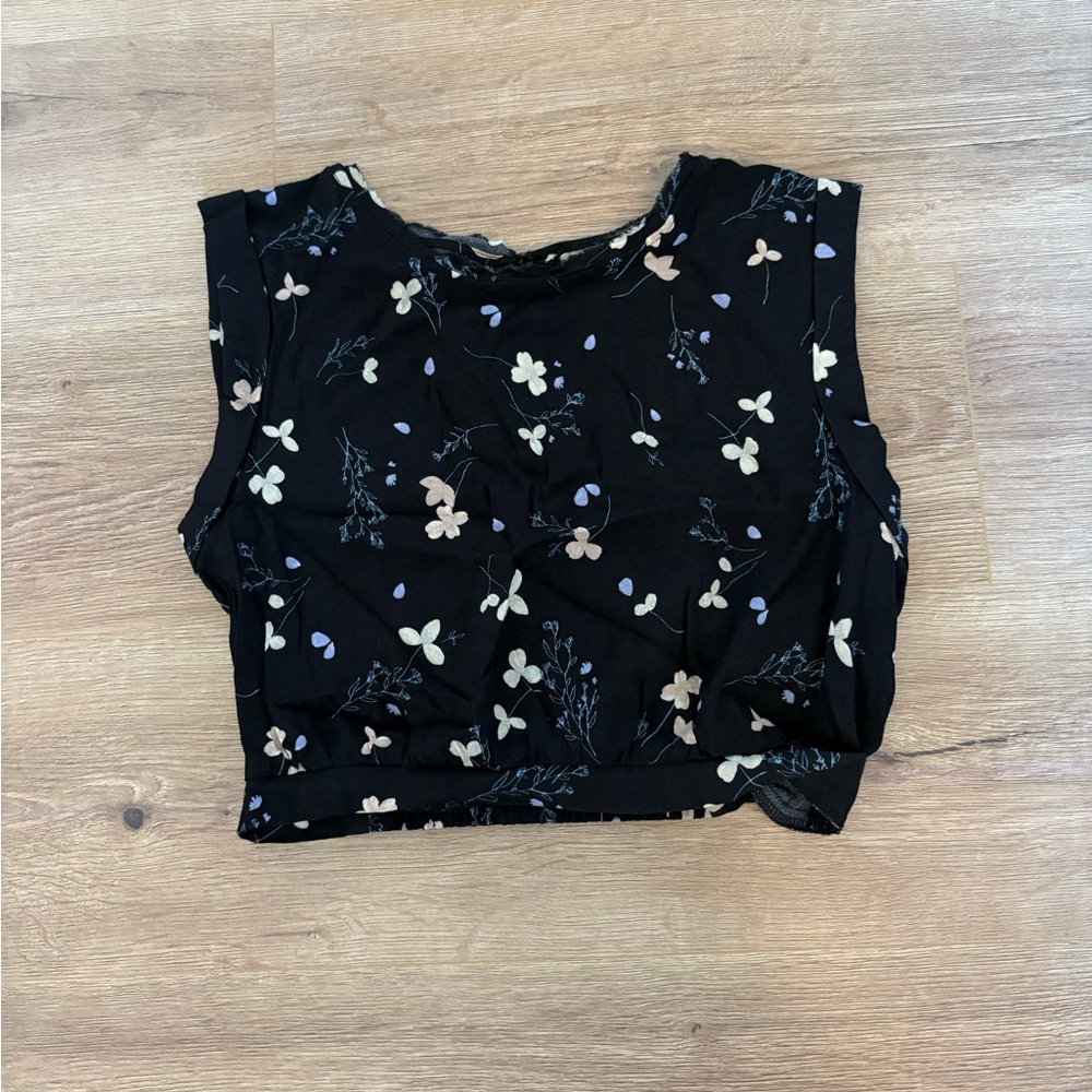 Floral Sleeveless Blouse Crop Top